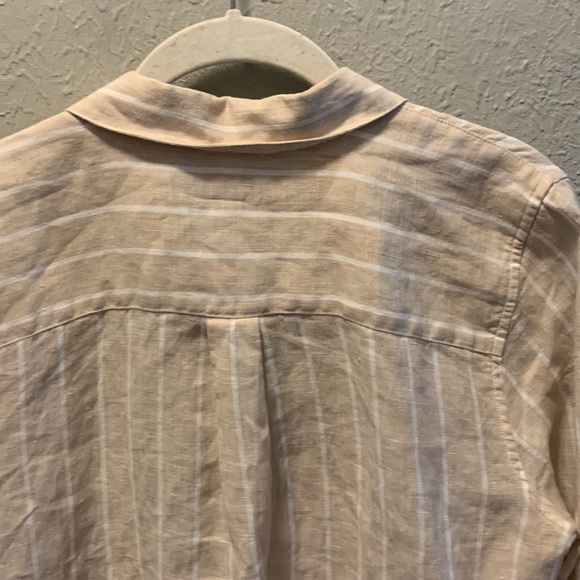 Chico’s Linen Cream Stripe Blouse Top Chico’s Size 1 US Medium 8 10 - Picture 7 of 11